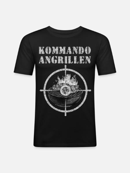 Feuergrill mit Zielscheibe & Grillszene - Männer Slim Fit T-Shirt - Schwarz