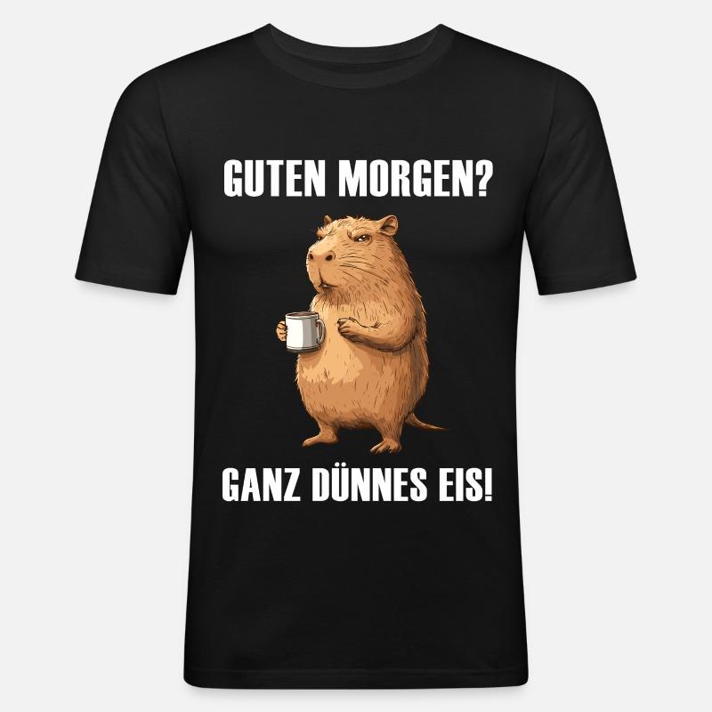 Capibara con tazza da caffè - Maglietta aderente da uomo - nero