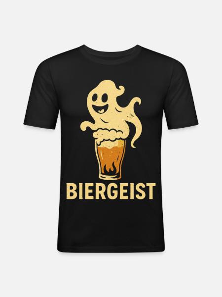 Biergeist lustiger Spruch - Happy Halloween - Männer Slim Fit T-Shirt - Schwarz