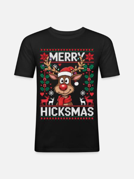 Rensdyr Rudolf Rød Næse - Julegave - Herre Slim Fit T-Shirt - sort