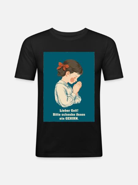 Kleines Kind betet Gehirnwunsch - Männer Slim Fit T-Shirt - Schwarz