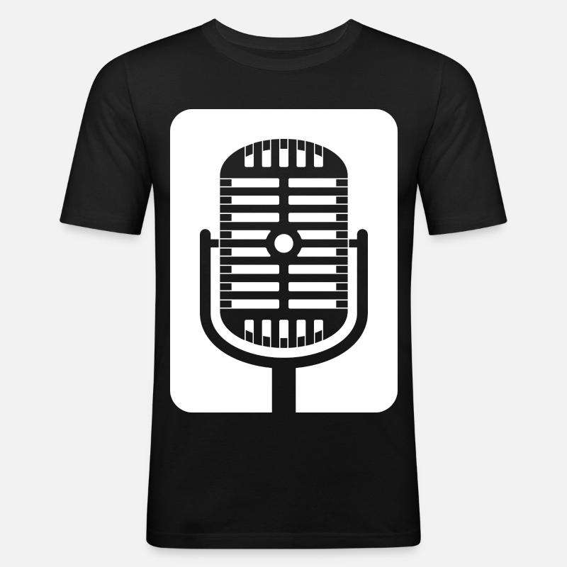 Retro-Mikrofon-Emblem - Männer Slim Fit T-Shirt - Schwarz