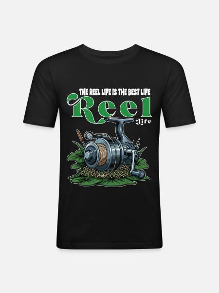 Angelrollen-Humor-Campingzitat - Männer Slim Fit T-Shirt - Schwarz