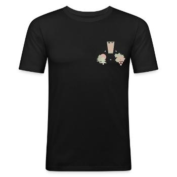 "Pfalz im Herzen" in Pastellgrün und Altrosa - Männer Slim Fit T-Shirt - Schwarz - Vorne - Nik (191cm)