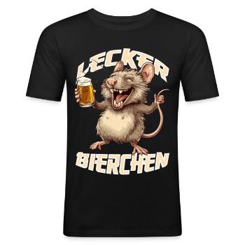Lecker Bierchen X Ratte mit Bier lustiges - Männer Slim Fit T-Shirt - Schwarz - Vorne - Nik (191cm)