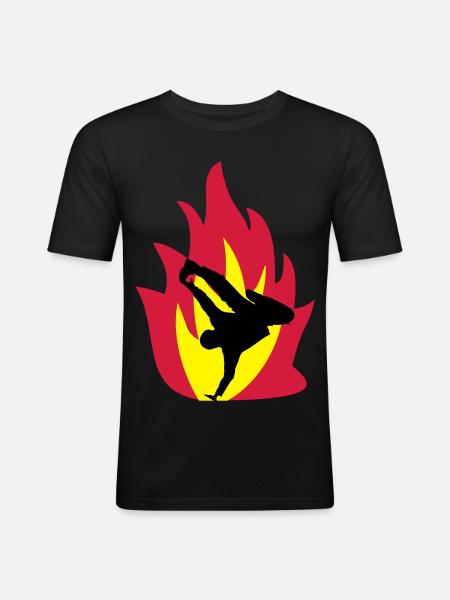 Breakdancer dans le feu - T-shirt près du corps Homme - noir