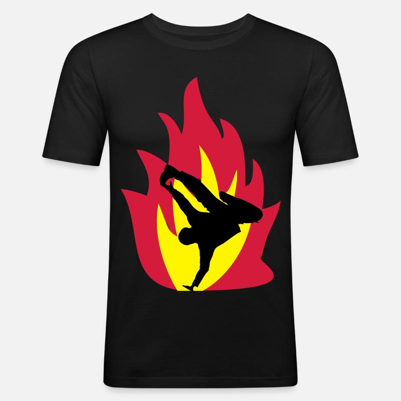 Breakdancer im Feuer - Männer Slim Fit T-Shirt - Schwarz