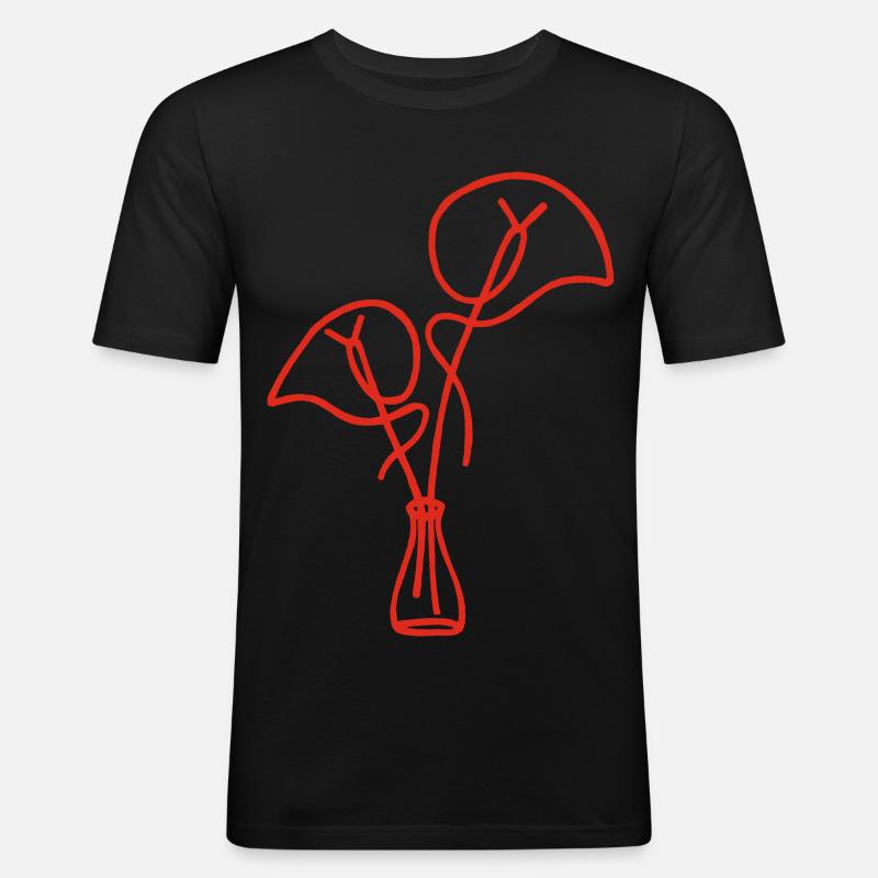 Rote Blumenskizze - Männer Slim Fit T-Shirt - Schwarz