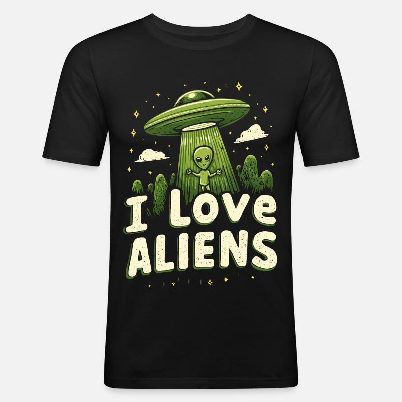 Ich liebe Aliens - Männer Slim Fit T-Shirt - Schwarz
