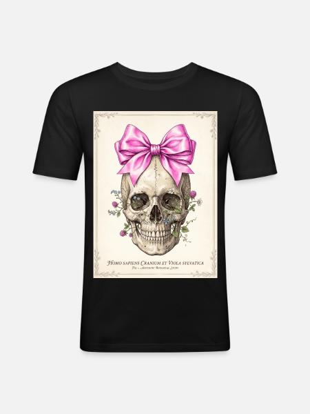 Crâne fleuri et nœud rose - T-shirt près du corps Homme - noir