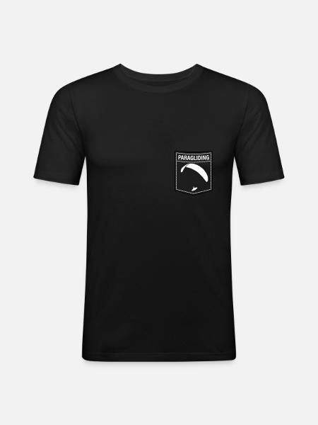 Paragliding Brusttasche - Männer Slim Fit T-Shirt - Schwarz