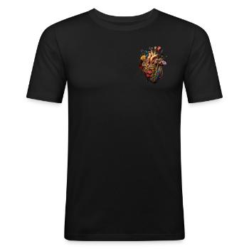 Herzblume | Herz Design | Herz aus Blumen | Blumen - Männer Slim Fit T-Shirt - Schwarz - Vorne - Nik (191cm)