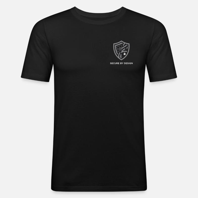 Logo Secure by Design in weiß/grau - Männer Slim Fit T-Shirt - Schwarz