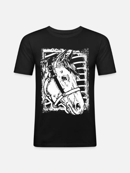 Reiten - Reiter - Pferd - Pferdekopf - Männer Slim Fit T-Shirt - Schwarz