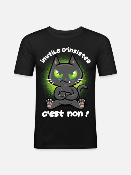 Chat têtu - T-shirt près du corps Homme - noir