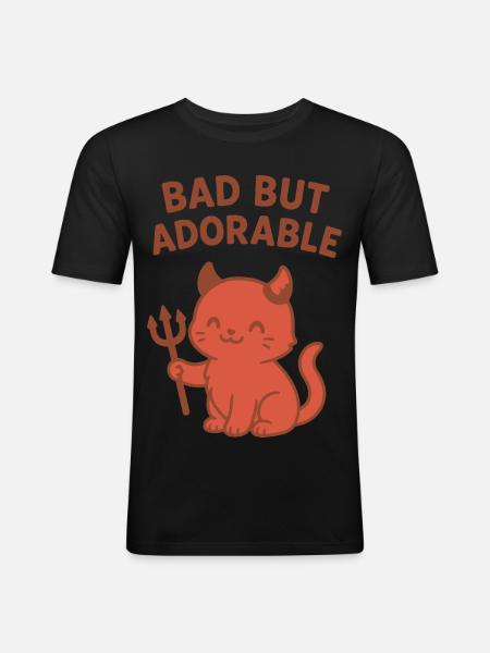 Bad But Adorable Devil Cat - Men's Slim Fit T-Shirt - black