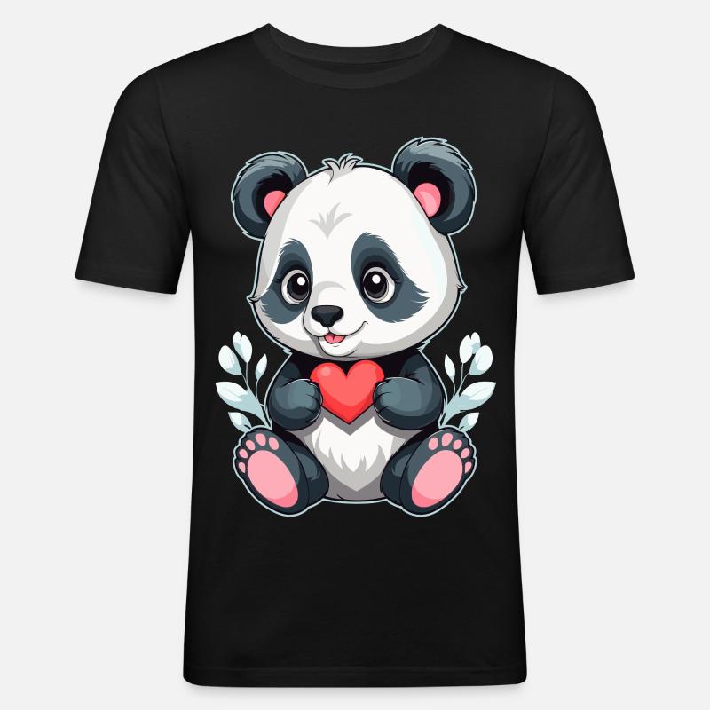 Panda mit Herz - Männer Slim Fit T-Shirt - Schwarz