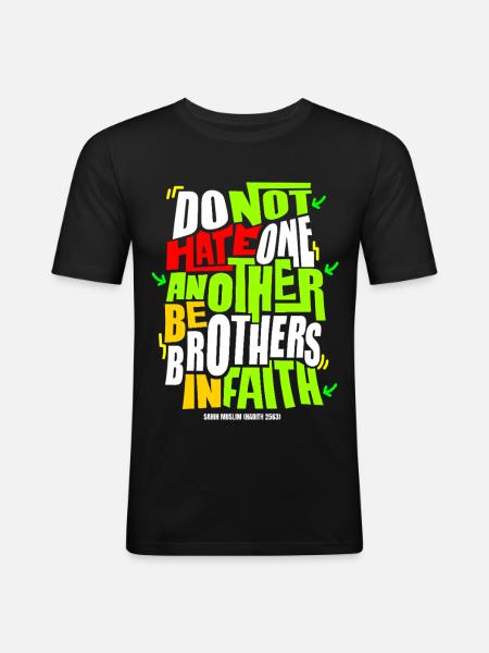 Hasst einander nicht Glaubenszitat - Männer Slim Fit T-Shirt - Schwarz