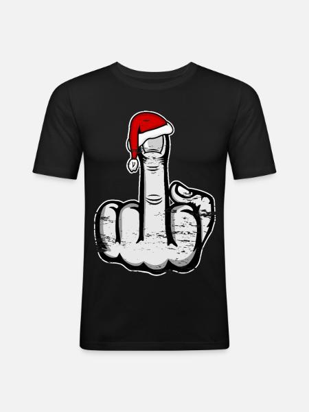 Christmas Middle Finger with Santa Hat - Men's Slim Fit T-Shirt - black