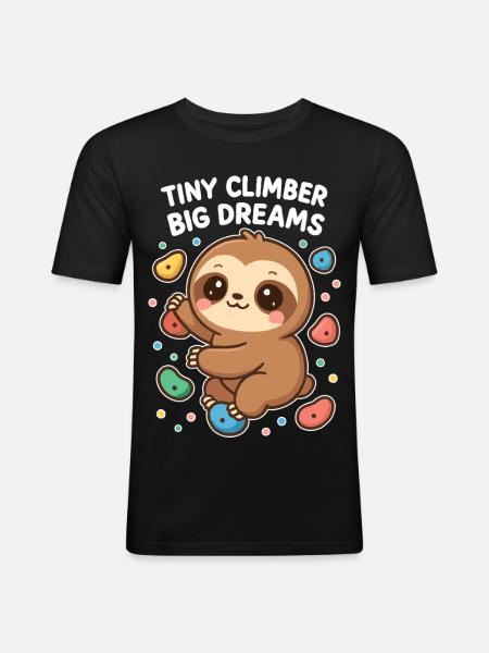 Kawaii Sloth Climbing - Tiny Climber Shirt - Men's Slim Fit T-Shirt - black