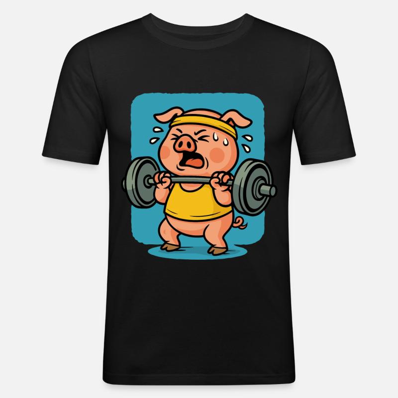 Exercice cochon dessin animé - T-shirt près du corps Homme - noir