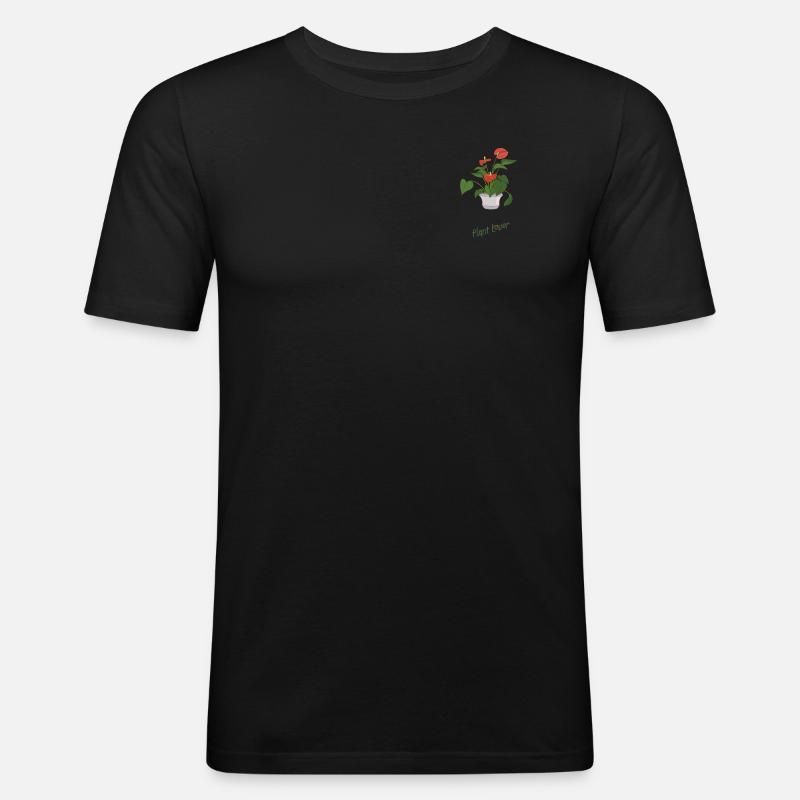 Flamingoblume mit Text "Plant Lover" - Männer Slim Fit T-Shirt - Schwarz