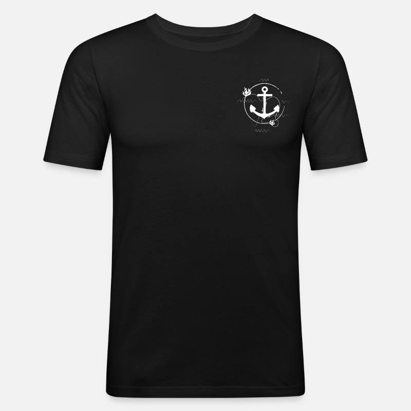 ANKER - SCHIFFE - WEISS - Männer Slim Fit T-Shirt - Schwarz