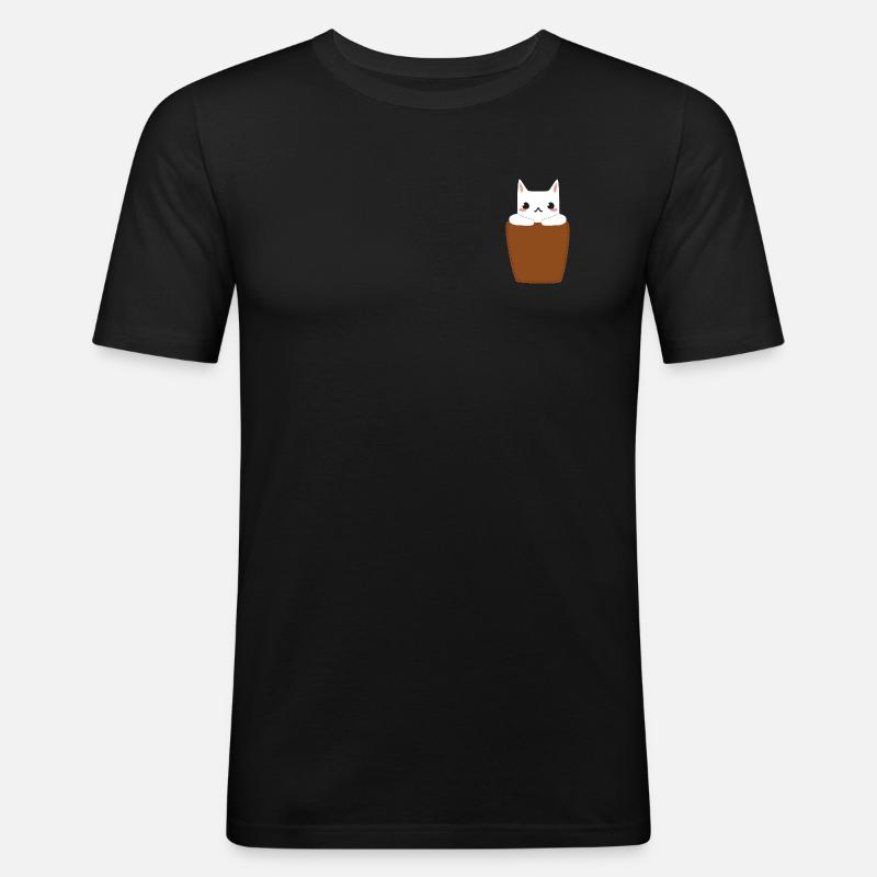 Katze in Brusttasche - Männer Slim Fit T-Shirt - Schwarz