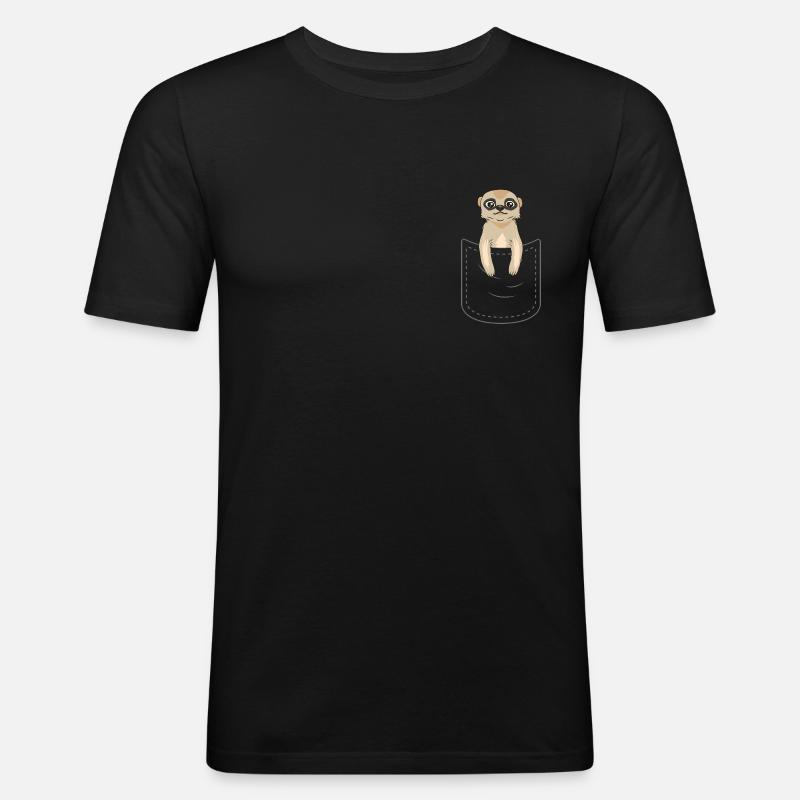 Brusttasche Erdmännchen - Männer Slim Fit T-Shirt - Schwarz