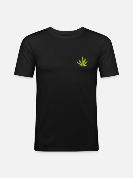 Hanfblatt - Männer Slim Fit T-Shirt - Schwarz