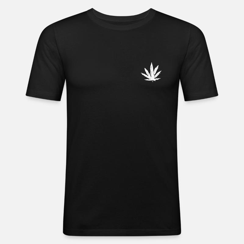Hanfblatt weiss - Männer Slim Fit T-Shirt - Schwarz