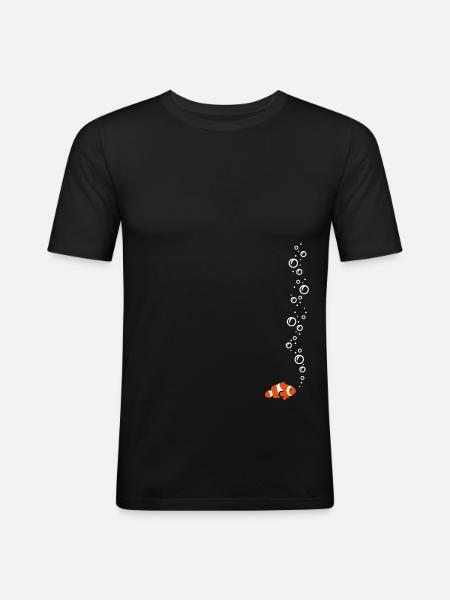 Clownfisch mit Blubbeln - Männer Slim Fit T-Shirt - Schwarz