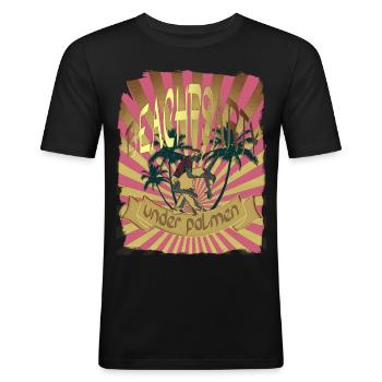 Fête sur la plage, danse sous les palmiers - T-shirt près du corps Homme - noir - Devant - Nik (191cm)