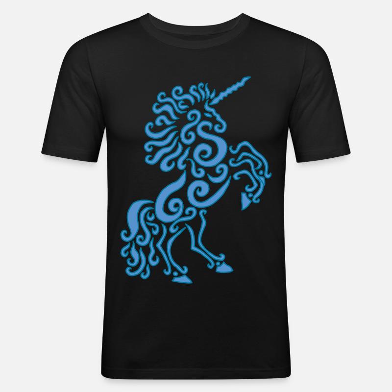 Blaues Einhorn Pferd - Männer Slim Fit T-Shirt - Schwarz