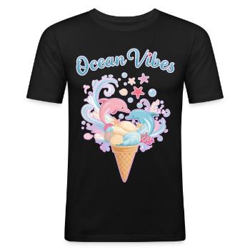 Eiscreme & Delfine Design 🍦🐬🐬 - Männer Slim Fit T-Shirt - Schwarz - Vorne - Nik (191cm)