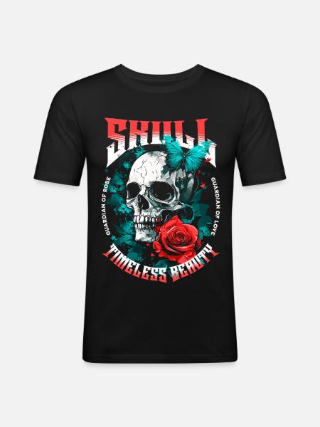 Skull Skull Rose Flower Butterfly - Men's Slim Fit T-Shirt - black
