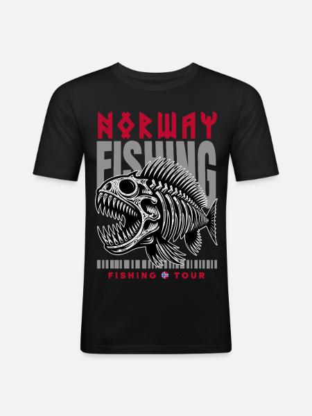 Norwegen Angeltour - Männer Slim Fit T-Shirt - Schwarz