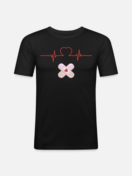 Cœur et Pansements Croisés - T-shirt près du corps Homme - noir
