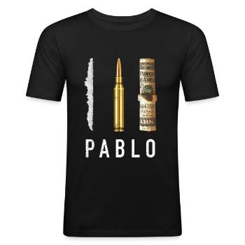 Kokain Streifen Patrone Dollar Pablo Festival - Männer Slim Fit T-Shirt - Schwarz - Vorne - Nik (191cm)