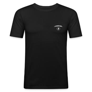 Forever Bitcoin - Männer Slim Fit T-Shirt - Schwarz - Vorne - Nik (191cm)