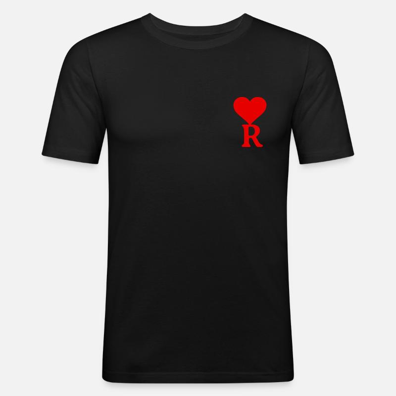 Rotes Herz mit dem Buchstaben R - Männer Slim Fit T-Shirt - Schwarz