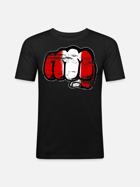 Peru Flag Fist Hand Used - Men's Slim Fit T-Shirt - black
