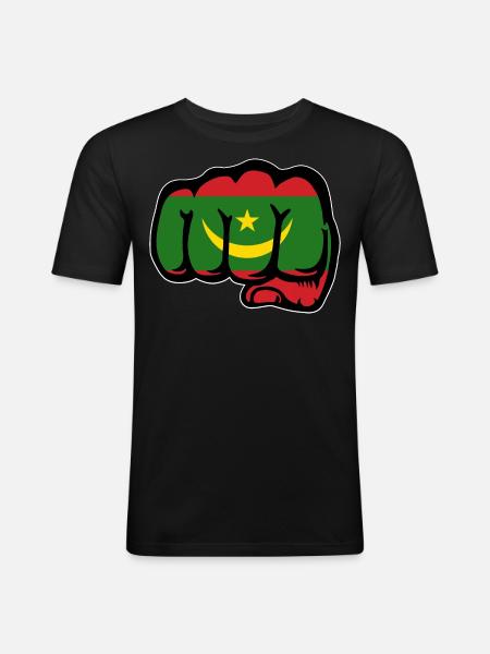 Mauretanien Flagge Faust - Männer Slim Fit T-Shirt - Schwarz