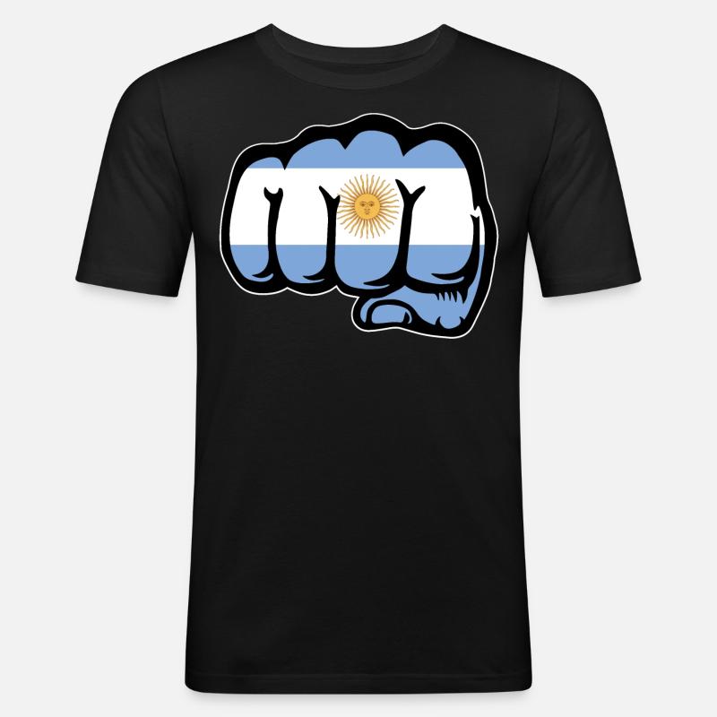 Argentinien Flagge Faust - Männer Slim Fit T-Shirt - Schwarz