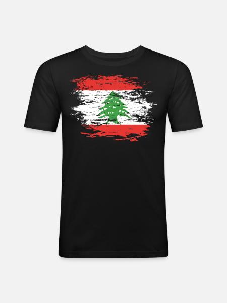 Drapeau du Liban utilisé - T-shirt près du corps Homme - noir