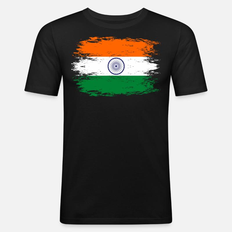 Drapeau de l’Inde aspect utilisé - T-shirt près du corps Homme - noir