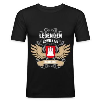 Legenden kommen aus Hamburg. - Männer Slim Fit T-Shirt - Schwarz - Vorne - Nik (191cm)