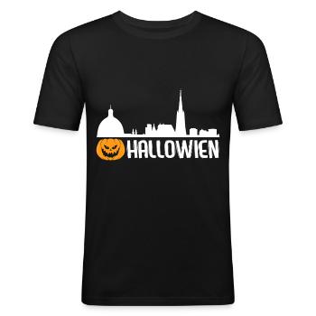 Halloween Hallowien Hallo Wien - Männer Slim Fit T-Shirt - Schwarz - Vorne - Nik (191cm)