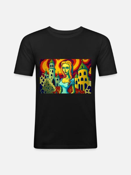 Frau in Antoni Gaudi´s Traumwelt - Männer Slim Fit T-Shirt - Schwarz