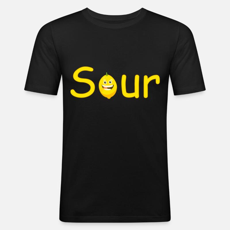 Sauer Zitrone grinsend Comic - Männer Slim Fit T-Shirt - Schwarz